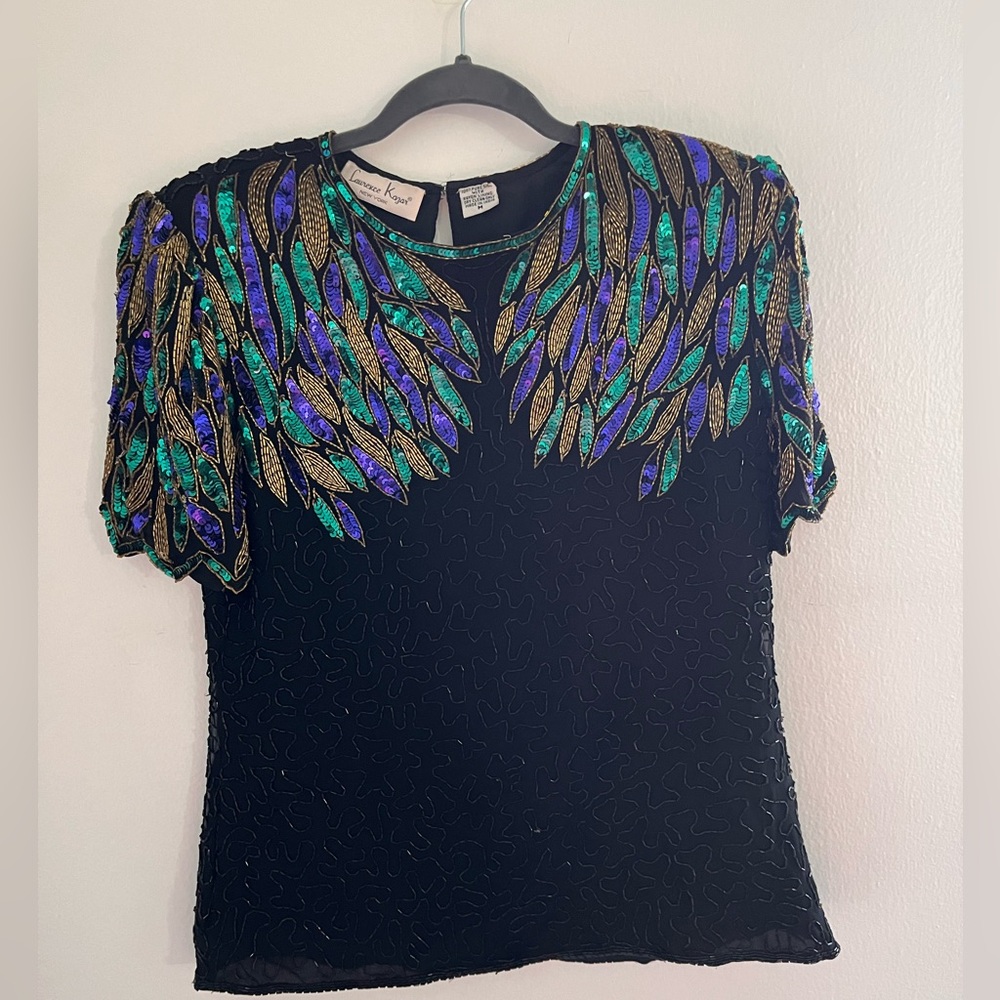 Vintage Beaded silk women’s blouse Laurence kazar Size medium